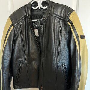 Men's Leather Motorcycle Jacket w/Sleeve Trim